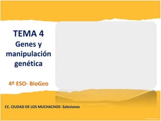 CC. CIUDAD DE LOS MUCHACHOS- Salesianos
TEMA 4
Genes y
manipulación
genética
4º ESO- BioGeo
 