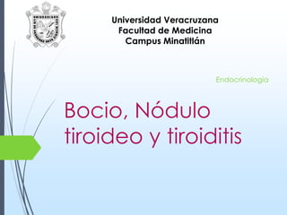 Universidad Veracruzana 
Facultad de Medicina 
Campus Minatitlán 
Endocrinología 
Bocio, Nódulo 
tiroideo y tiroiditis 
 