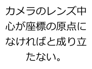 カメラのレンズ中 
心が座標の原点に 
なければと成り立 
たない。 
 