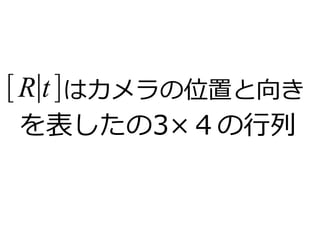 [R∣t ]はカメラの位置と向き 
を表したの3×４の行列 
 