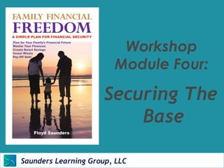 Workshop 
Module Four: 
Securing The 
Saunders Learning Group, Newton, KS 
Base 
Learning Group, LLC 
 