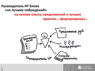 История одной ИСУП 
Руководитель ИТ блока 
«из лучших побуждений» 
на основе опыта, предложений и лучших практик… сформулировал… 
5  