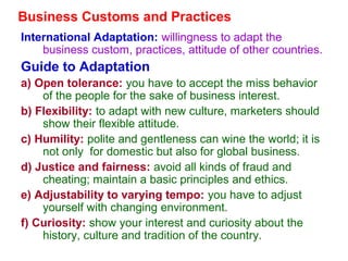 Business customes and practics in global marketing | PPT