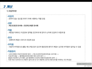 1) 피임약이란
2 개념
-피임약
: 원하지 않는 임신을 피하기 위해 시행하는 약물 요법
!
-성분
: 에스트로겐 유사체 + 프로게스테론 유사체
!
-역할
: 배란을 억제하고 자궁경부 점액을 끈끈하게 해 정자가 난자에 도달하기 어렵게 함
!
-효과
: 정확하게 복용시 98%의 피임에 성공
!
-부작용
: 대표적 부작용으로 출혈, 메스꺼움 등이 있으며 혈전관련 환자가 복용시 심각한 부작용이 일어날 수 있음
!
-작용원리
: 뇌하수체에서 여포자극호르몬 분비 -> 에스트로겐(여성호르몬)을 나오게 함 ->
자궁내막 발달 -> 황체형성호르몬(배란 촉진) 분비 증가 ->
발달된 여포에서 난자 배란, 남은 황체에서 프로게스테론(여성호르몬) 분비 ->
다른 여포가 분비되서 또 배란이 일어나면 안 되기 때문에 프로게스테론 분비를 억제하는 피드백 발생
출처: 피임연구회
희재소담유나지수
 