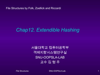 File Structures SNU-OOPSLA Lab. 1
Chap12. Extendible Hashing
서울대학교 컴퓨터공학부
객체지향시스템연구실
SNU-OOPSLA-LAB
교수 김 형 주
File Structures by Folk, Zoellick and Riccardi
 