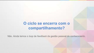O ciclo se encerra com o
compartilhamento?
Não. Ainda temos o loop de feedback da gestão pessoal do conhecimento.
 