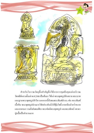 25
สาหรับโบราณวัตถุชิ้นสาคัญซึ่งได้จากการขุดค้นขุดแต่งบริเวณ
วัดเจดีย์หลวงตั้งแต่ พ.ศ.2500 เป็นต้นมา ได้แก่ พระพุทธรูปหินทราย พระบาท
และฐานพระพุทธรูปสาริด นอกจากนี้ยังพบพระพิมพ์ต่างๆ เช่น พระพิมพ์
เนื้อชิน พระพุทธรูปปางมารวิชัยประทับนั่งใต้ซุ้มโพธิ์ ลายกลีบบัวคว่าหงาย
และลายกนก รวมถึงยังพบเศียร พระหัตถ์พระพุทธรูป และพระพักตร์ เทวดา
ปูนปั้นเป็นจานวนมาก
 