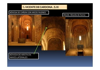 BÓVEDA DE CAÑON CON ARCOS FAJONES
Abside. Bóveda de horno
S.VICENTEDECARDONA.S.XI
BÓVEDA DE ARISTA EN
NAVES LATERALES
 