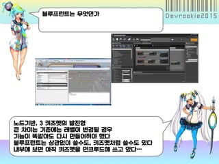 블루프린트는 무엇인가
노드기반, 3 키즈멧의 발전형
큰 차이는 기존에는 레벨이 변경될 경우
기능이 똑같아도 다시 만들어줘야 했다
블루프린트는 상관없이 쓸수도, 키즈멧처럼 쓸수도 있다
내부에 보면 아직 키즈멧을 인크루드해 쓰고 있다…
 