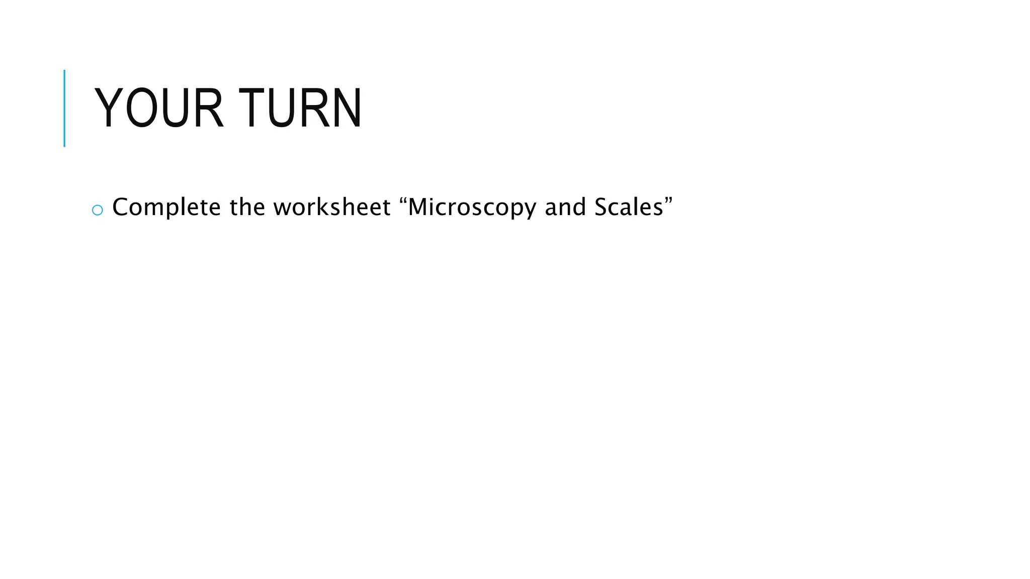 YOUR TURN
o Complete the worksheet “Microscopy and Scales”
 