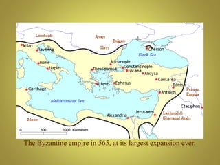 The Byzantine empire in 565, at its largest expansion ever.
 