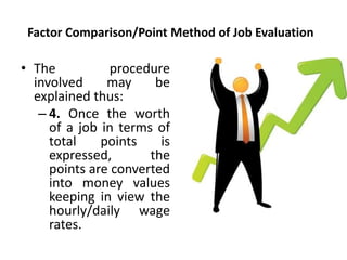 Factor Comparison/Point Method of Job Evaluation
• The procedure
involved may be
explained thus:
– 4. Once the worth
of a ...
