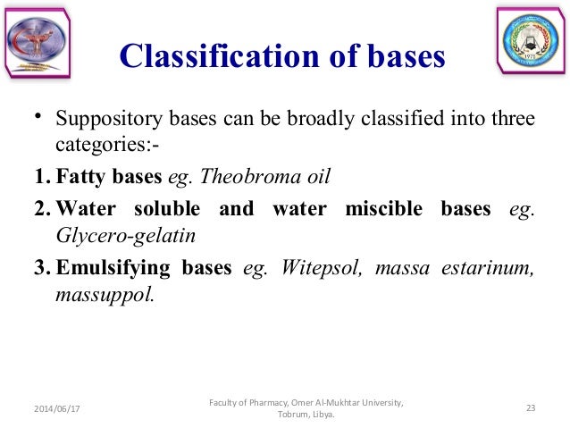 what are the three types of suppository bases