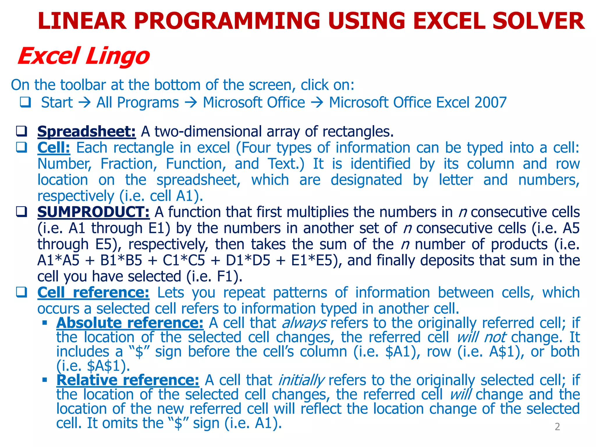 4 linear programming using excel solver ppt