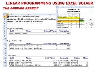 4. linear programming using excel solver