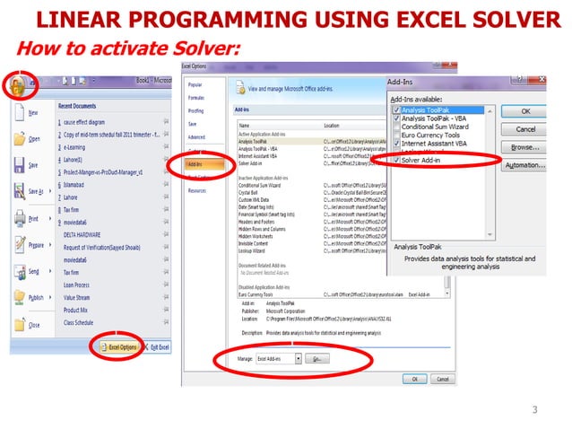 4 linear programming using excel solver