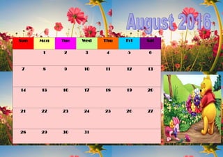 Sun Mon Tue Wed Thu Fri Sat
1 2 3 4 5 6
7 8 9 10 11 12 13
14 15 16 17 18 19 20
21 22 23 24 25 26 27
28 29 30 31
 