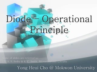 Diode – Operational
Principle
Yong Heui Cho @ Mokwon University
Some of slides are referred to:
[1] A. S. Sedra & K. C. Smith, Microelectronic Circuits.
 