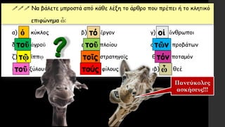 ὁ τό οἱ
τοῦ τοῦ τῶν
τῷ τοῖς τόν
τοῦ τούς ὦ
Πανεύκολες
ασκήσεις!!!
 