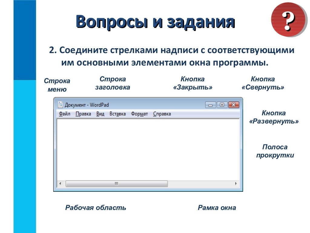 Основные элементы окна программы. Окно программы блокнот. Элементы управления окном программы. Окно программы. Структура окна windows.