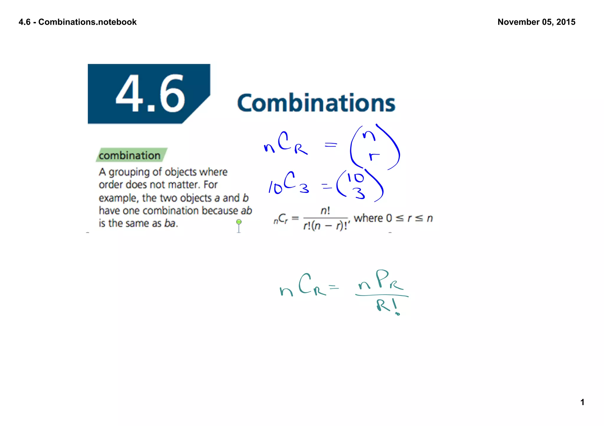 4.6 Combinations.notebook
1
November 05, 2015