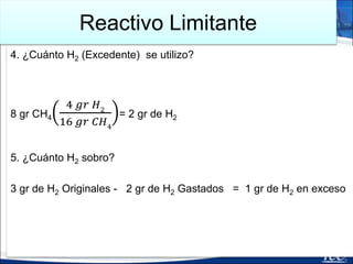 Reactivo Limitante
Actividad 24 Ejercicio 1
Si tiene 15 gramos de óxido de calcio que
reaccionan con 13 gramos de ácido fosfórico de
acuerdo a la siguiente reacción
CaO + H3PO4 → Ca3(PO4)2 + H2O
a) ¿Cual es el reactive limitante y cual es el
reactive en exceso?
b) ¿Cuantos gramos de Ca3(PO4)2 se pueden
formar?
 