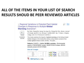 ALL OF THE ITEMS IN YOUR LIST OF SEARCH
RESULTS SHOUD BE PEER REVIEWED ARTICLES
 