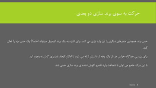 ‫بعدی‬ ‫دو‬ ‫سازی‬ ‫برند‬ ‫سوی‬ ‫به‬ ‫حرکت‬
‫می‬ ‫بازی‬ ‫وارد‬ ‫نیز‬ ‫را‬ ‫دیگری‬ ‫متغرهای‬ ‫همچنین‬ ‫برند‬ ‫حس‬‫کند‬.‫حس‬ ‫یک‬ ً‫ال‬‫احتما‬ ‫میتواند‬ ‫اتومبیل‬ ‫برند‬ ‫یک‬ ‫به‬ ‫اشاره‬ ‫برای‬‫فعال‬ ‫را‬ ‫مزه‬
‫کند‬.
‫برای‬‫کامل‬ ‫تصویری‬ ‫ایجاد‬ ‫امکان‬ ‫تا‬ ‫شود‬ ‫می‬ ‫ارائه‬ ‫داستان‬ ‫از‬ ‫وجه‬ ‫یک‬ ‫بار‬ ‫هر‬ ‫حواس‬ ‫جداگانه‬ ‫بررسی‬‫آید‬ ‫وجود‬ ‫به‬.
‫با‬‫این‬‫درک‬‫حسی‬ ‫سازی‬ ‫برند‬ ‫ی‬ ‫نشده‬ ‫کاوش‬ ‫قلمرو‬ ‫وارد‬ ‫شجاعت‬ ‫با‬ ‫توان‬ ‫می‬ ‫جامع‬‫شد‬.
mooma 8
 