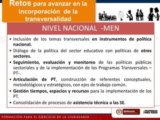 Retos para avanzar en la
incorporación de la
transversalidad
 