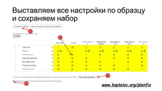 Выставляем все настройки по образцу
и сохраняем набор
www.koptelov.org/planfix
 