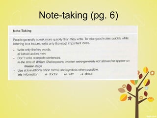 Note-taking (pg. 6)
 