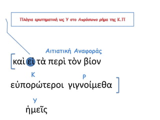 καὶ εἰ τὰ περὶ τὸν βίον
εὐπορώτεροι γιγνοίμεθα
Ρ
ἡμεῖς
Υ
Κ
Αιτιατική Αναφοράς
 