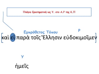 καὶ εἰ παρὰ τοῖς Ἕλλησιν εὐδοκιμοῖμεν
Ρ
ἡμεῖς
Υ
Εμπρόθετος Τόπου
 