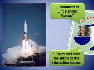 2. Draw and label
the arrow of the
interacting forces.
1. Balanced or
Unbalanced
Forces?
 
