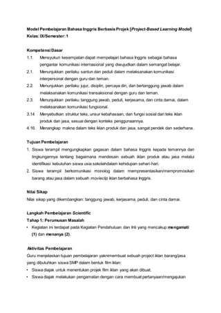 4.4 model pembelajaran bahasa inggris berbasis projek baru | PDF