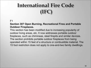 F1
Section 307 Open Burning, Recreational Fires and Portable
Outdoor Fireplaces.
This section has been modified due to inc...