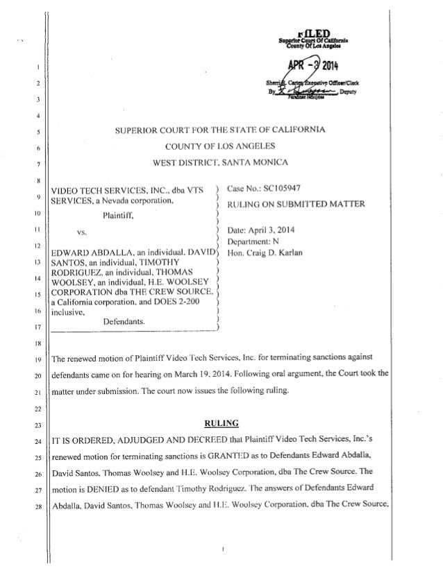 The Crew Source ruling on motion for terminating sanctions
