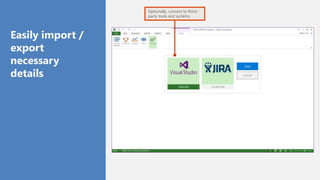 Optionally, connect to third-
party tools and systems
Easily import /
export
necessary
details
 