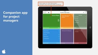 Native apps for iPad help project
managers stay informed while on the go
Companion app
for project
managers
 