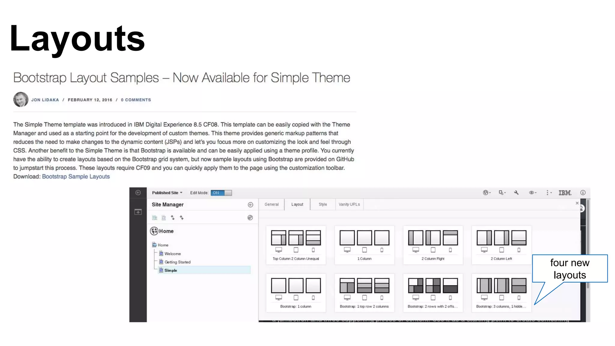 Layouts
four new
layouts
 