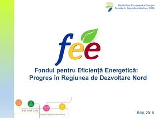 Fondul pentru Eficiență Energetică:
Progres în Regiunea de Dezvoltare Nord
Bălți, 2016
Săptămâna Europeană a Energiei
Durabile în Republica Moldova, 2016
 