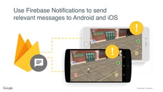 Confidential + Proprietary
Use Firebase Notifications to send
relevant messages to Android and iOS
!
!
 
