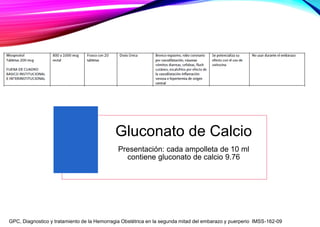 Gluconato de Calcio
Presentación: cada ampolleta de 10 ml
contiene gluconato de calcio 9.76
GPC, Diagnostico y tratamiento...