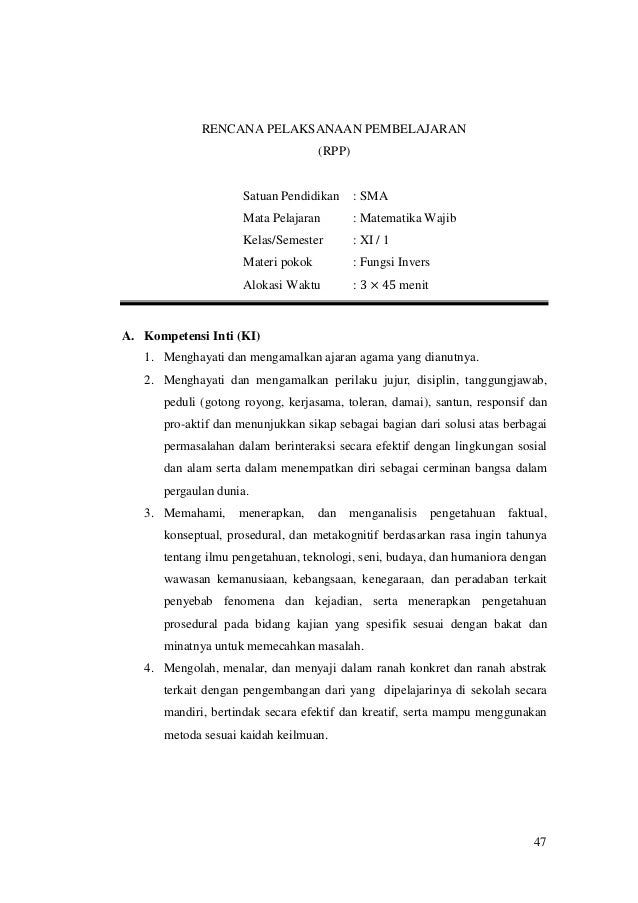 Rpp Lkpd Dan Lembar Penilaian Materi Fungsi Invers Kelas Xi Mia