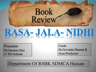 Presenter
Dr.Saranya Sasi
1st PG Scholar
Guide
Dr.Govinda Sharma K
Asso:Professor
Department Of RSBK SDMCA Hassan
drsaranya.sasi@gmail.com SDM Hassan 1
 