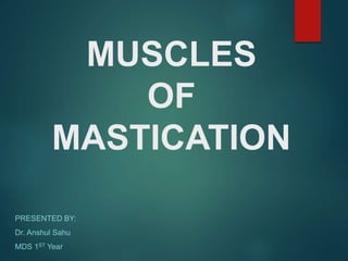 MUSCLES
OF
MASTICATION
PRESENTED BY:
Dr. Anshul Sahu
MDS 1ST Year
 