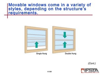 Movable windows come in a variety of
styles, depending on the structure’s
requirements.
4–64
(Cont.)
 