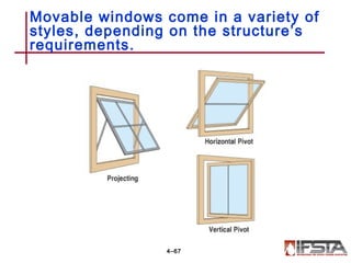 Movable windows come in a variety of
styles, depending on the structure’s
requirements.
4–67
 