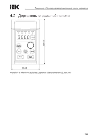 211
Приложение 4. Установочные размеры клавишной панели и держателя
4.2	 Держатель клавишной панели
128±0,2
78±0,2
Рисунок A4-2. Установочные размеры держателя клавишной панели (ед. изм.: мм)
 