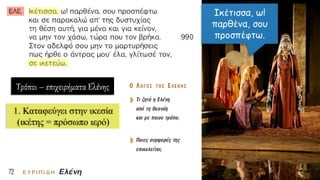 Τρόποι – επιχειρήματα Ελένης
1. Καταφεύγει στην ικεσία
(ικέτης = πρόσωπο ιερό)
 